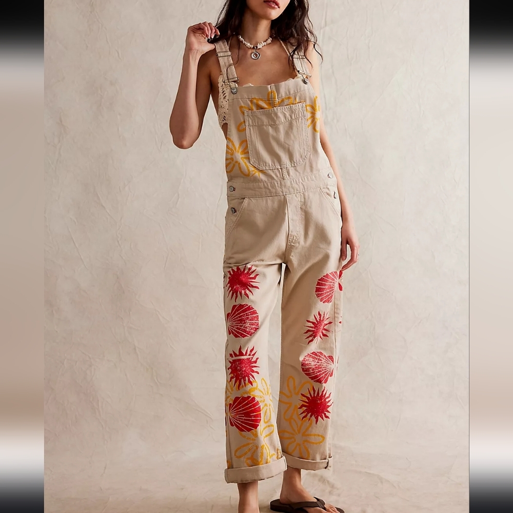 NWOT Free People We The Free Ziggy Printed Overalls Size Xs